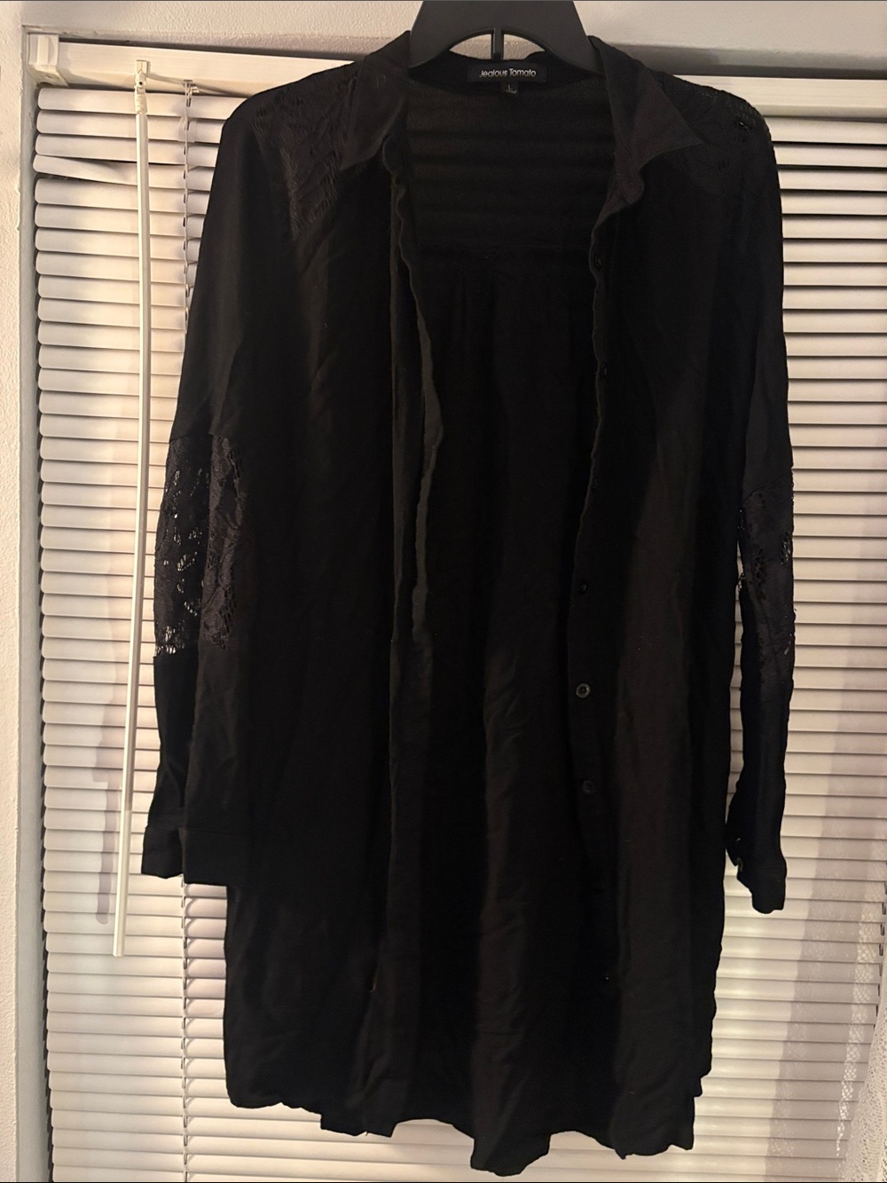 Jealous Tomato Black Ribbed Top lace on arms and shoulder area